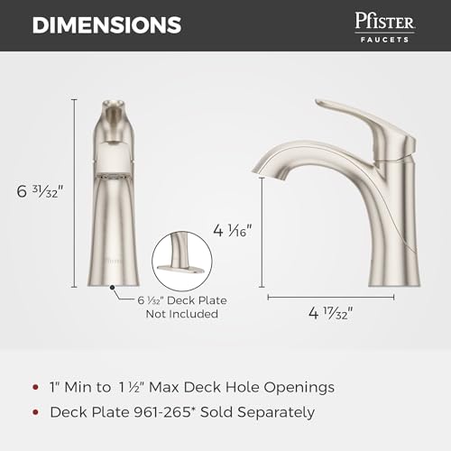 Pfister Weller Single Handle Bathroom Sink Faucet 1 Hole or 3 Hole Installation Brushed Nickel Finish with Push & Seal Drain and Pforever Seal Technology LG42WR0K by Pfister - Image 3