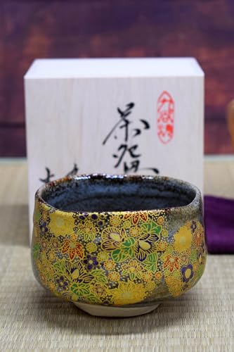 お値下げ 九谷焼 九谷伝次郎作 抹茶茶碗 力強い作品 お値下げ 九谷焼 九谷伝次郎作 抹茶茶碗 力強い作品