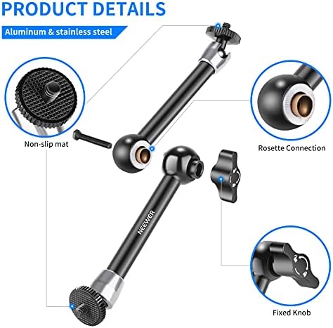 NEEWER Super Clamp with 1/4"&3/8" Thread and 9.8"/25cm Adjustable Magic Arm with 1/4" Screws on Both Ends Compatible with SmallRig Cage, Flash/LED Light/Microphone/Monitor, Max Load 4.4lb/2kg, ST25C