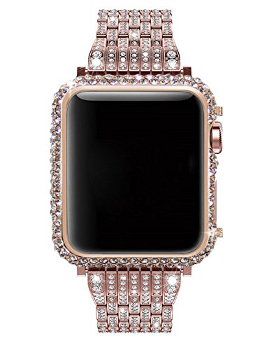 Callancity 42mm Bling Crystal Bumper 18K Diamonds Bezel Rose Gold Case Compatible with Apple Watch Series 1 Series 2 Series 3