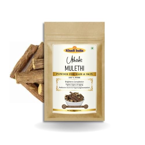 Image of Khadi Mulethi Face Pack Powder 100g | For Pigmentation, Dark Sports & Sun Tan | Remedy for Skin Brightening & Acne | Pure, Natural & Ayurvedic | Removes Impurities | Face Pack for Men & Women