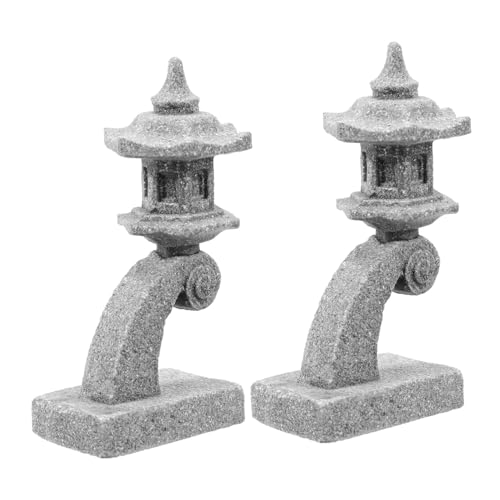 FONDOTIN 2pcs Japanese Stone Lantern Ornaments Mini Garden Lantern Bonsai Adorn Japanese Garden Statue Tiny Landscape Decoration Miniature Rock DIY Bonsai Ornaments Grey