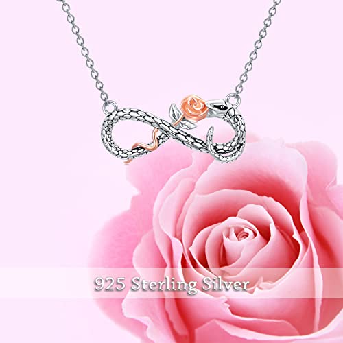 Meiderbo Mother’s Day Gift Snake Necklace 925 Sterling Silver Rose Necklace Infinity Snake Animal Pendant Jewelry Gifts For Mom Women Girls Wife Mother Girlfriend Birthday Gifts #TOP3