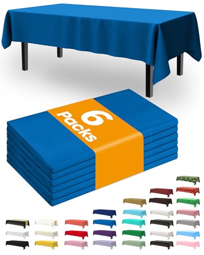 Image of Pureegg Plastic Table Cloth Disposable 6 Pack, 54 x 108 Inch, Blue | Patriotic Party, Veterans Day, Independence Day, Waterproof, Blue, Tablecloth
