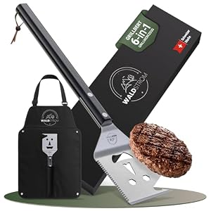 Waldstrom® 6-in-1 Grillspachtel Multitool I Grill Zubehör Set mit inklusive Grillschürze - ideales BBQ Geschenk für Männer I Geburtstagsgeschenk für Männer