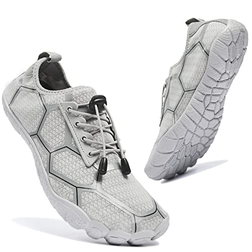 Miqieer Wasserschuhe Aquaschuhe Herren Badeschuhe Strandschuhe Schnell Trocknend Surfschuhe Schwimmschuhe Gr. 40-50, Grau,47 EU Cover