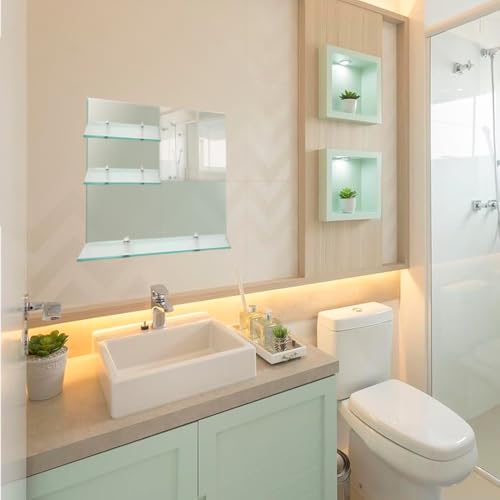 Espelho Siena kit 50x50 - Quadrado + 3 Prateleiras para Banheiros, Quartos e decoração