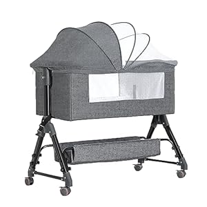 NEPDOF Baby Bassinet, Beside Sleeper for Baby Easy Folding Bedside Bassinet with Storage Basket and Wheels to Reduce Mom’s Fatigue 2023 New