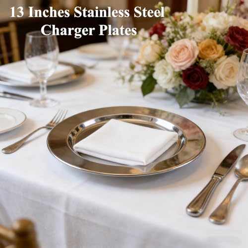 6 Sets de Platos Cargadores de Acero Inoxidable Plateado de 13" miniatura 6