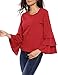 Beyove Women Blouse Round Neck Layered Ruffle Bell Long Sleeve Solid/Polka Dot Casual Shirt Elegant Tee Top, Style 1: Wine Red, XX-Large