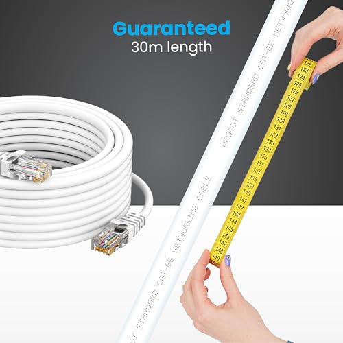Image of ProDot Cat 6e 30 Meter Ethernet Cable /Lan Cable /Network Cable I High Speed 250MHZ I Weatherproof /UV Resistant I RJ45 Lan Cable I -10 To 60 Weather I Solid Conductor I 4 Pair (8 Wire Multi-Color)