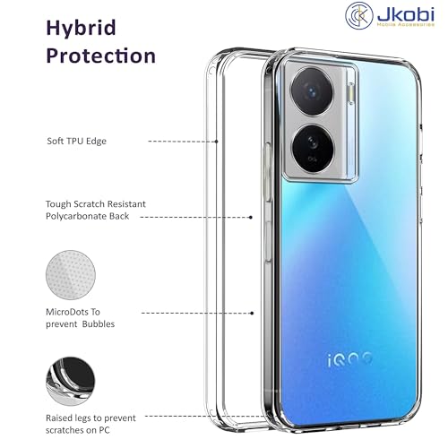 Image of Jkobi Back Cover for iQOO Z7 5G (Silicone Clear Shockproof Case with Camera Protection and Dust Plugs | Transparent)