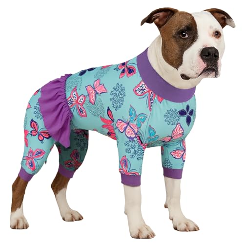 LovinPet Large Dogs Clothing, Post Surgery Comfort Pajamas, Lightweight Stretchy Fabric, Navy Butterfly Wings Print, Large Dog Pajamas, Pitbull Clothes, Undershirt for Dog Dresses,Pink XL