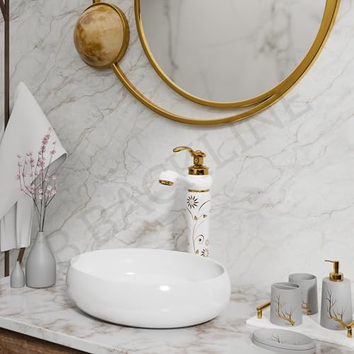 Image of Backline Basin Mixer Tap for Bathroom Wash Basin | 12 inch Long Pillar tap for Basin | Single Lever Hot & Cold Water Faucet | Basin Taps for Bathroom & Livingrooms (White Gold Long Body)