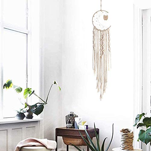 Shiwaki Macrame Dream Catcher Wall Hanging Tapestry Cotton Dreamcatcher Owl Boho Home Decorations Wedding Ornaments Craft Gifts (Owl) - Image 2