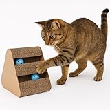 Kratzbrett – Kratzpappe für Katzen – Flamingo Beli Braun – 20x24,5x24,5 cm – mit Catnip – 2 Klingelbälle – dreiseitig kratzbar – recycelbar