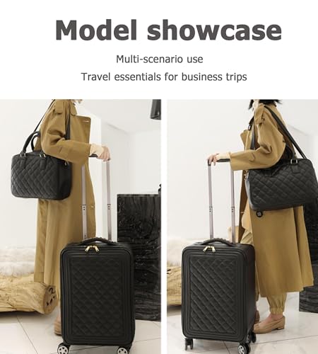 Image of feilario 2 pcs Softside Faux Leather Carry On Luggage Set, Spinner Wheels | Faux leather finish, stability bar and organized lining help two-case packing through stations, hotels and campus moves