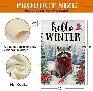 Welcome Winter Garden Flag 12x18 Inch Double Sided, Holiday Farmhouse Outdoor Raccoon Garden Flag Winter Decorations, Small Decorative Yard Lawn Flags for Outside - Image 3