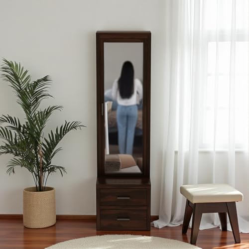 Image of The Attic Jaisal Dressing Table for Bedroom with Full-Length Mirror, Solid Wood, Walnut Matt Finish