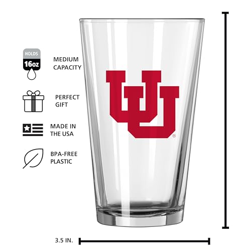 Image of Logo Brands NCAA 16 oz Pint Glass - Durable Glass With Bold Team Color- Chip-Resistant Rim Drinkware For Fans, Tailgates, Home Bars & Everyday Use