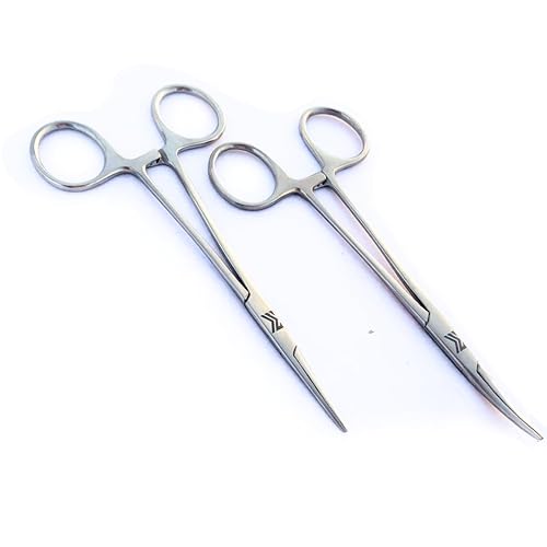 Pack of 2 Hemostat Mosquito Artery Locking Forceps Straight & Curved 5" - Dental Surgical Pean Tissue Clamps - Medical Kelly Suture Needle Pliers - Vet Fishing Hemostat Clamps