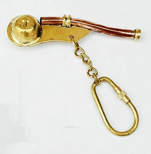 Key Chain Nautical Bosun's Whistle Solid Brass & Copper Boatswains Pipe Key Ring
