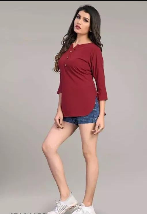 Image of Himanshi enterprises Women's Traditional Casual 3 /4 Sleeves Mandarin Nack Rayon Solid Short Kurti