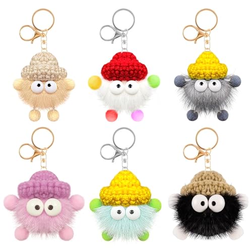 Suuwwn Porte Clef Femme - 6 Pièces Pompon Peluche Personnalisée avec Fourrure pour Sacs à Main, Voiture, Décorations de Sac à Dos