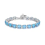 CiNily Created Blue Fire Opal Rhodium Plated for Women Jewelry Wedding Gems Bracelet 8.5'