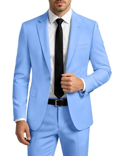 Image of Mens Suit 2 Piece Suits for Men One Button Slim Fit Solid Jacket & Pants Tuxedo Set Business Wedding Party Prom