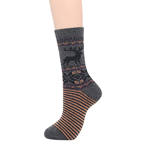 Zando Men's Wool Socks For Men Winter Cozy Warm Thick Socks Knit Pattern Dress Socks For Men Merino Crew Socks For Men Athletic Long Hiking Sock For Men Stripe Moose #TOP4
