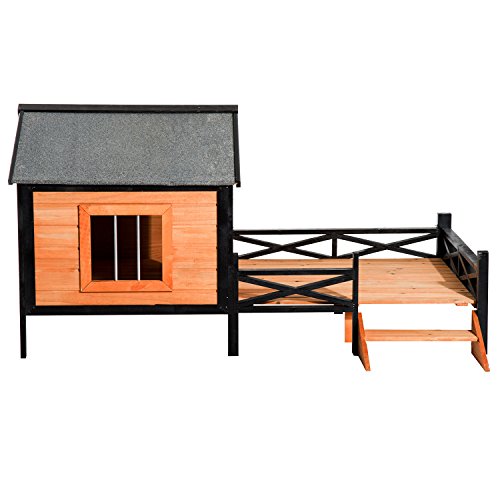 PawHut Large Dog House with Porch for Expansive Size, XL Wooden Elevated Dog Shelter, 67", Natural - Image 4