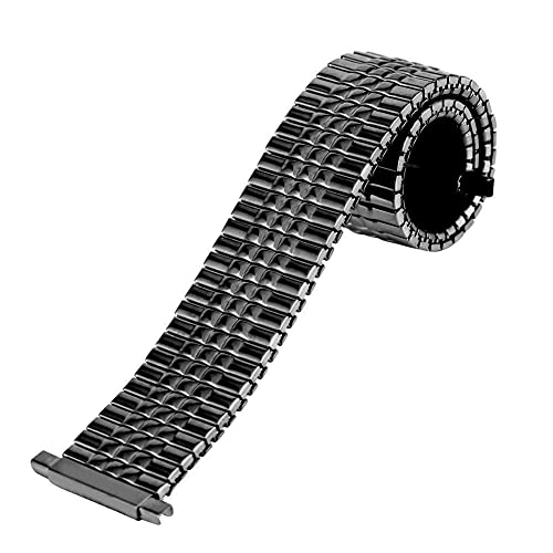 Sangle de montre élastique en acier inoxydable noir et argent 16mm-22mm