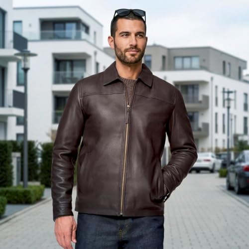 Image of Isaac & David Chicago Men's New Black /Brown Lambskin Leather Classic Open Bottom Jacket Motorcycle Vintage Racing Jacket