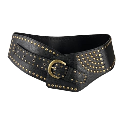 Vintage Leather Belt Y2K Adjustable Belt PU Leather Retro Wide Waist Belt for Dress Short Halloween Cosplay Costume