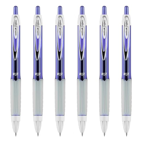 uniball 207 Fashion Retractable Gel Pen, Medium Point (0.7mm), Violet Ink, 6 Pens