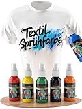 CreaTek Textilfarbe Spray Set 6x100ml – Classic Colors - Textilfarbe waschmaschinenfest bis 40°C – Textil Sprühfarbe für Stoffe, Baumwolle, T-Shirts
