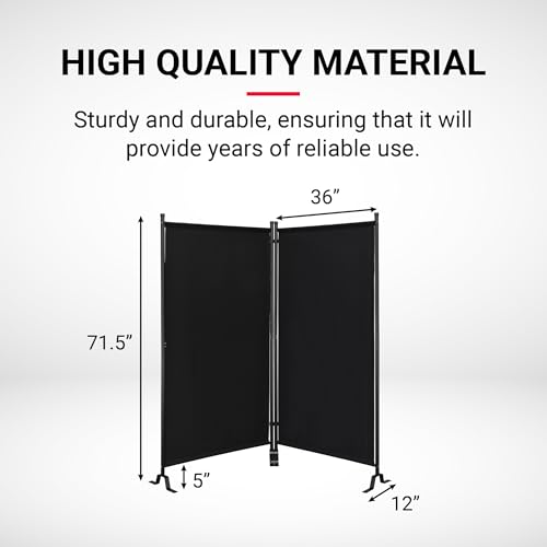 Proman Products - Galaxy II Section Divider, Water Repellent Fabric Room Divider with Black Powder Coated Metal Frame for Indoors or Outdoors, Large 74.25” Width (Black)
