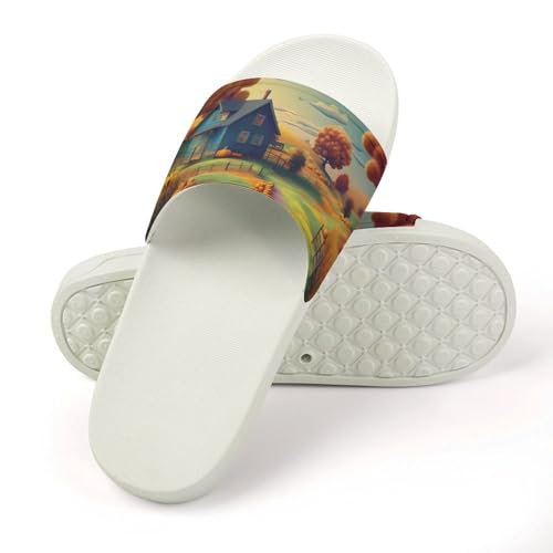 Pumpkin Country Scene Funny House Sandals Non Slip Shower Slippers Quick Drying Bathroom Shoes for Women Men4