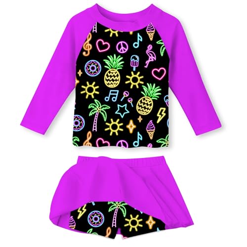 Image of Idgreatim Girls Swimsuit Rash Guard Set Long Sleeve Two Piece Bathing Suit 3-10 Years