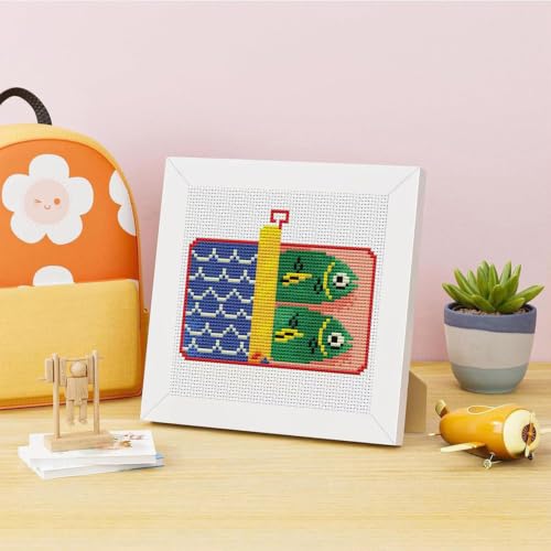 Image of Canned Fish Stamped Cross Stitch Kits for Adults Beginners with Frame