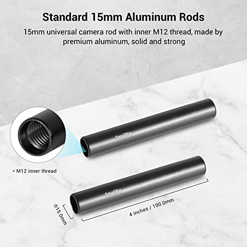 Image of SmallRig 4'' (10 cm) Black Aluminum Alloy 15mm Rod with M12 Female Thread
