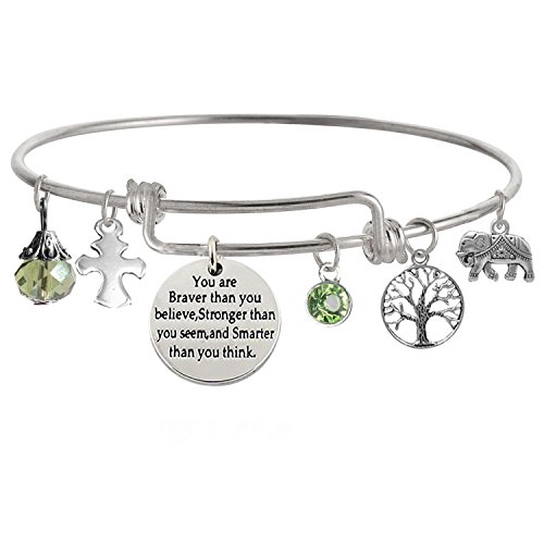 Image of inchYou Are Braver Than You Believe Stronger Than You Seem and Smarter Than You Think Inspirational Bracelet Expandable Bangle for Women