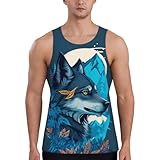 Blue Iceberg Leaf Wolf - playera sin mangas para hombre, ajuste seco, para correr, entrenamiento, gimnasio, muscular, sin mangas, Negro -, S