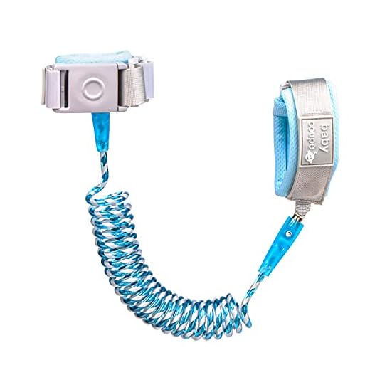 Anti muñeca perdida enlace Cinturón de seguridad con bloqueo de inducción 360 ° girar la cuerda de alambre elástico de seguridad Arnés de seguridad infantil para bebés y niños 1.5M/59Inch(Azul)