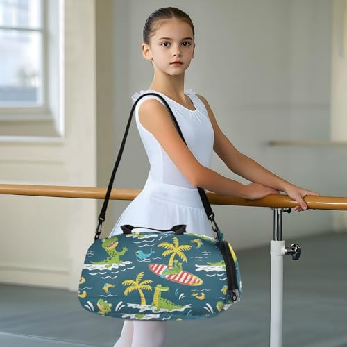 Duffle Bag for Boys or Girls with Shoes Compartment, Crocodile Surfer Sports Travel Bag Overnight3