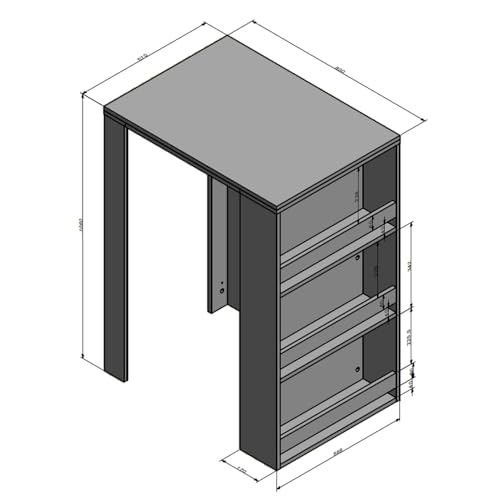 Vicco Bartisch, Anthrazit, 57 x 80 cm, mit offenen Ablagen zur platzsparenden Aufbewahrung