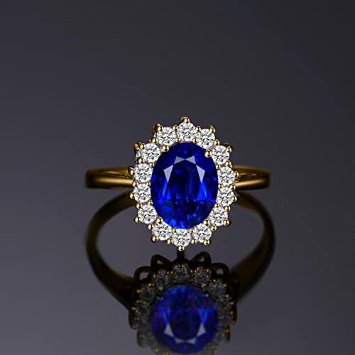 JewelryPalace Princess Diana Kate Middleton Gemstone Birthstone Royal Blue Created Spinel Halo Statement Engagement Rings for Women, 14K Yellow Gold Plated Promise Rings for Her Size 4.5 by JewelryPalace - Used condition - Image 3