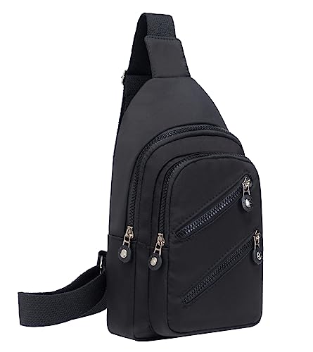 Small Sling Bag Crossbody Sling Backpack for Women, Chest Bag Daypack Fanny Pack Cross Body Bag for Outdoors Hiking Traveling Running – Black