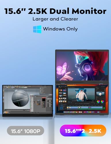 Image of ZSCMALLS 2.5K Dual Monitor(Wins Only), Triple Laptop Screen Extender, 15.6 inch QHD Folding Stacked Portable Dual Monitor, USB C Travel Extended Computer Display, 180Rotation, Plug & Play for Laptops